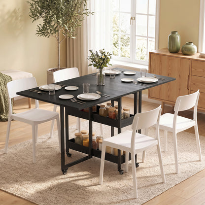 HOMCOM Four-Person Drop Leaf Table - Black Wood-Effect