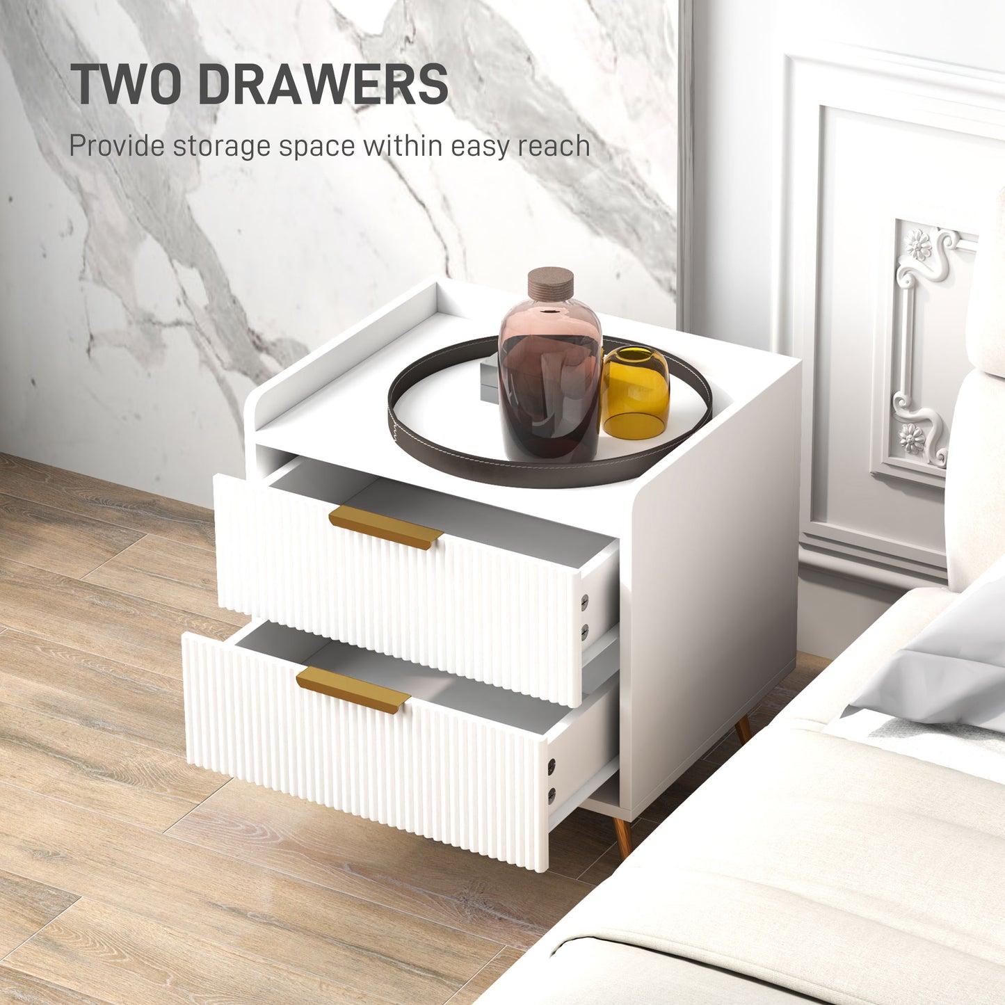 HOMCOM Elegant Two-Drawer Bedside Table Set of 2 - White--ChewyGames-ChewyGames