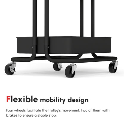 HOMCOM Three-Tier Home Trolley, with Handle and Wheels - Black