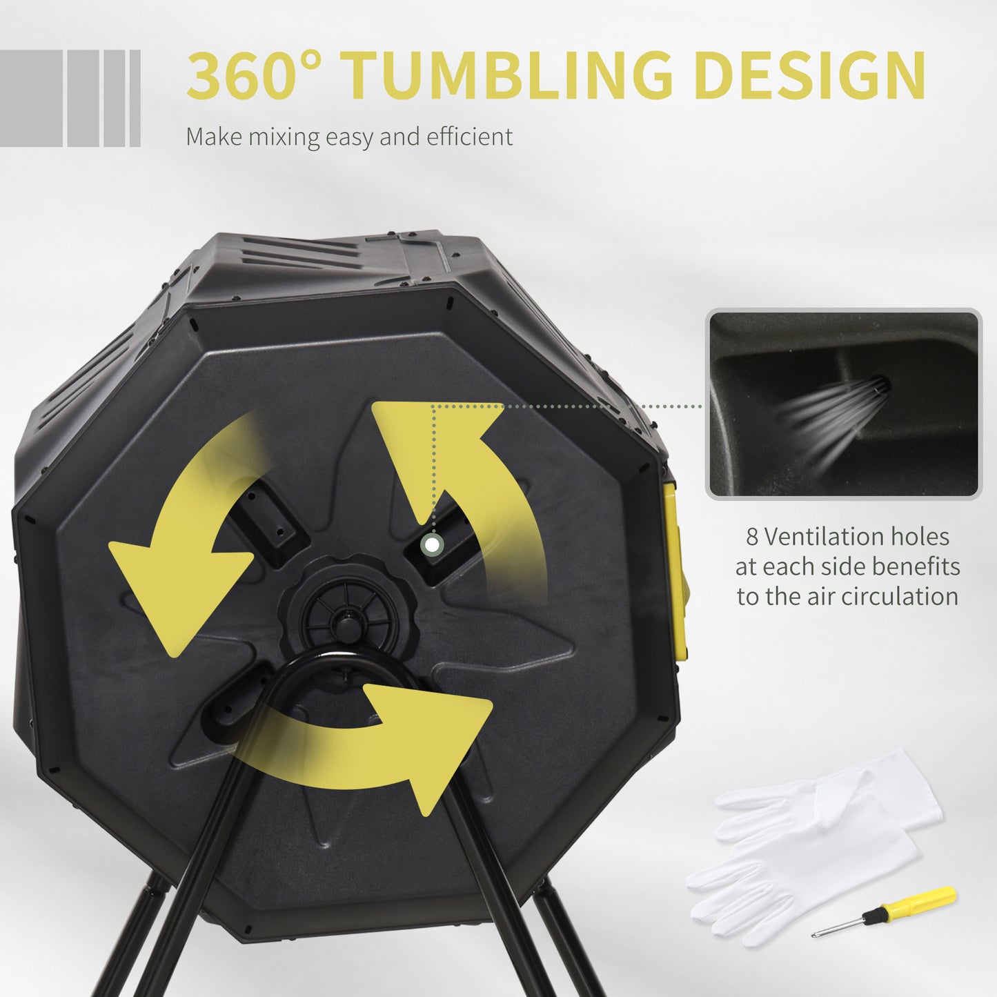 Outsunny 160L 360° Rotating Dual Chamber Composter - Yellow