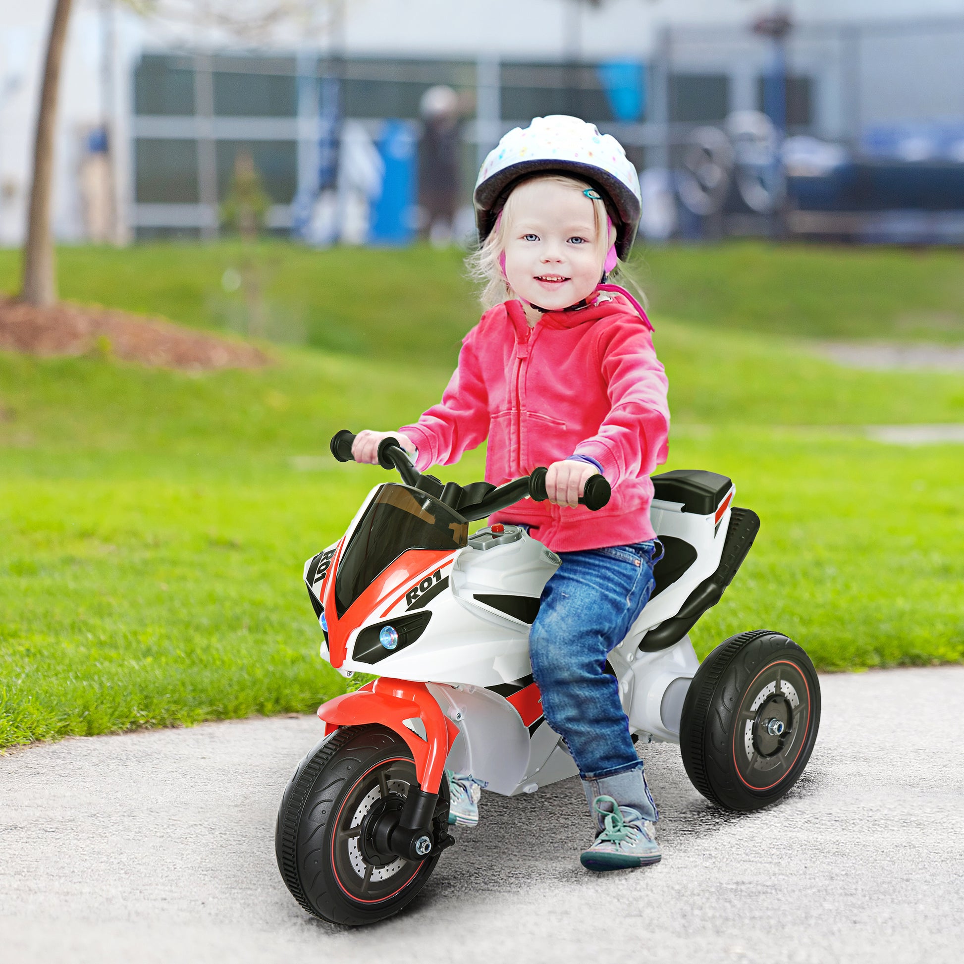 HOMCOM Kids Ride-On Police Bike 3-Wheel Vehicle w/ Music Lights Safe Seat Handlebars Toddler NO POWER Child Learning Fun Development 18-36 Months White--ChewyGames-ChewyGames