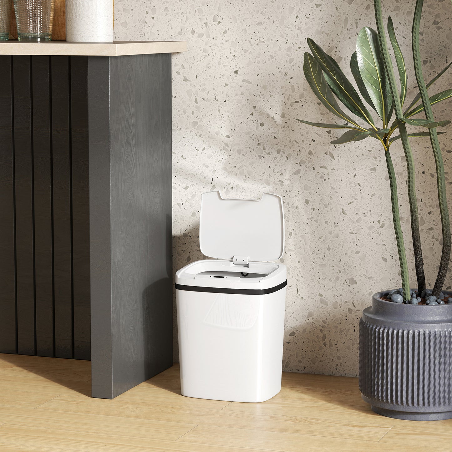 HOMCOM 15L Sensor Bin, Automatic Touchless Kitchen Bin, Easy Clean, Battery Operated for Home Office, Bedroom, Bathroom, White--ChewyGames-ChewyGames