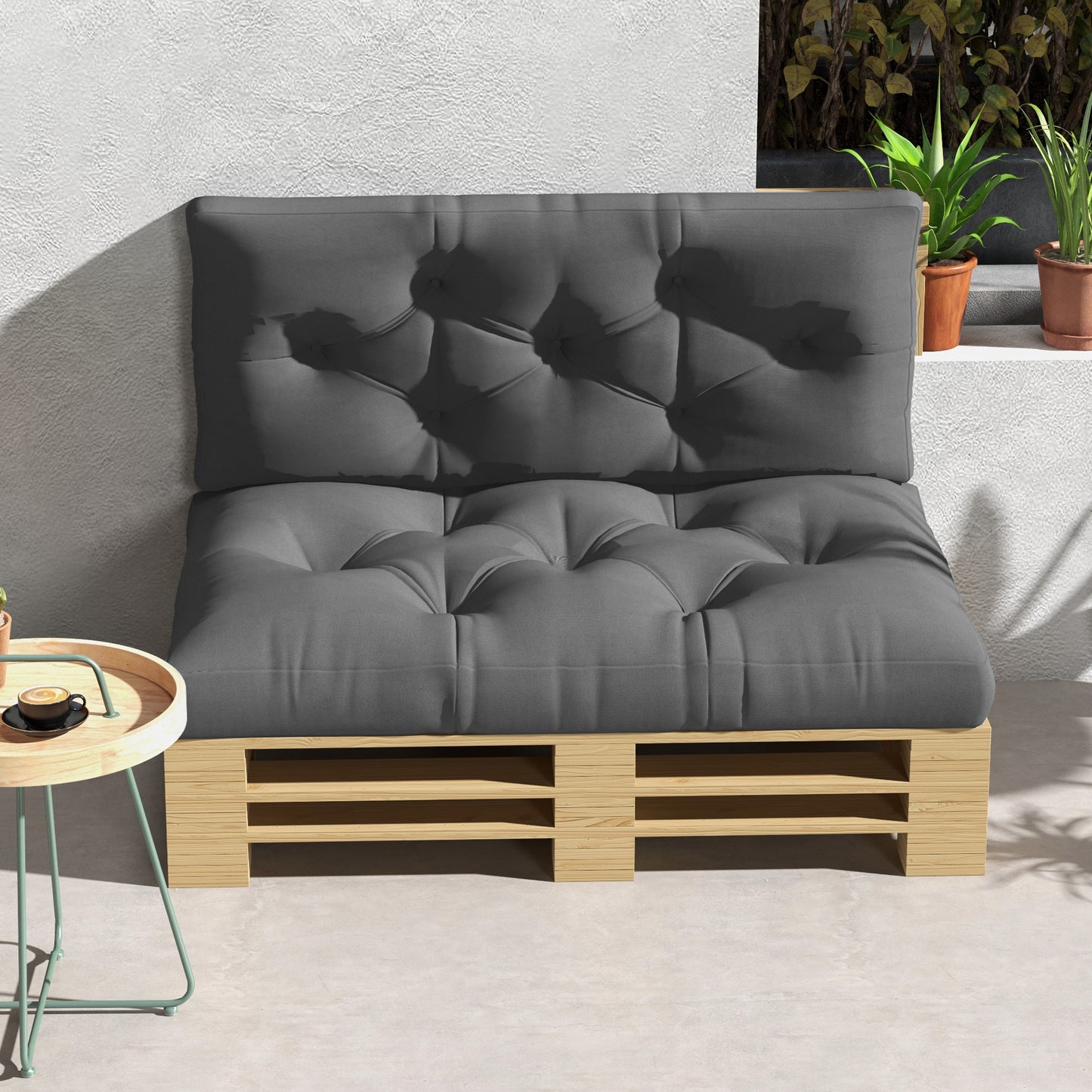 Outsunny Seat and Back Padded Pallet Cushion Set - Dark Grey
