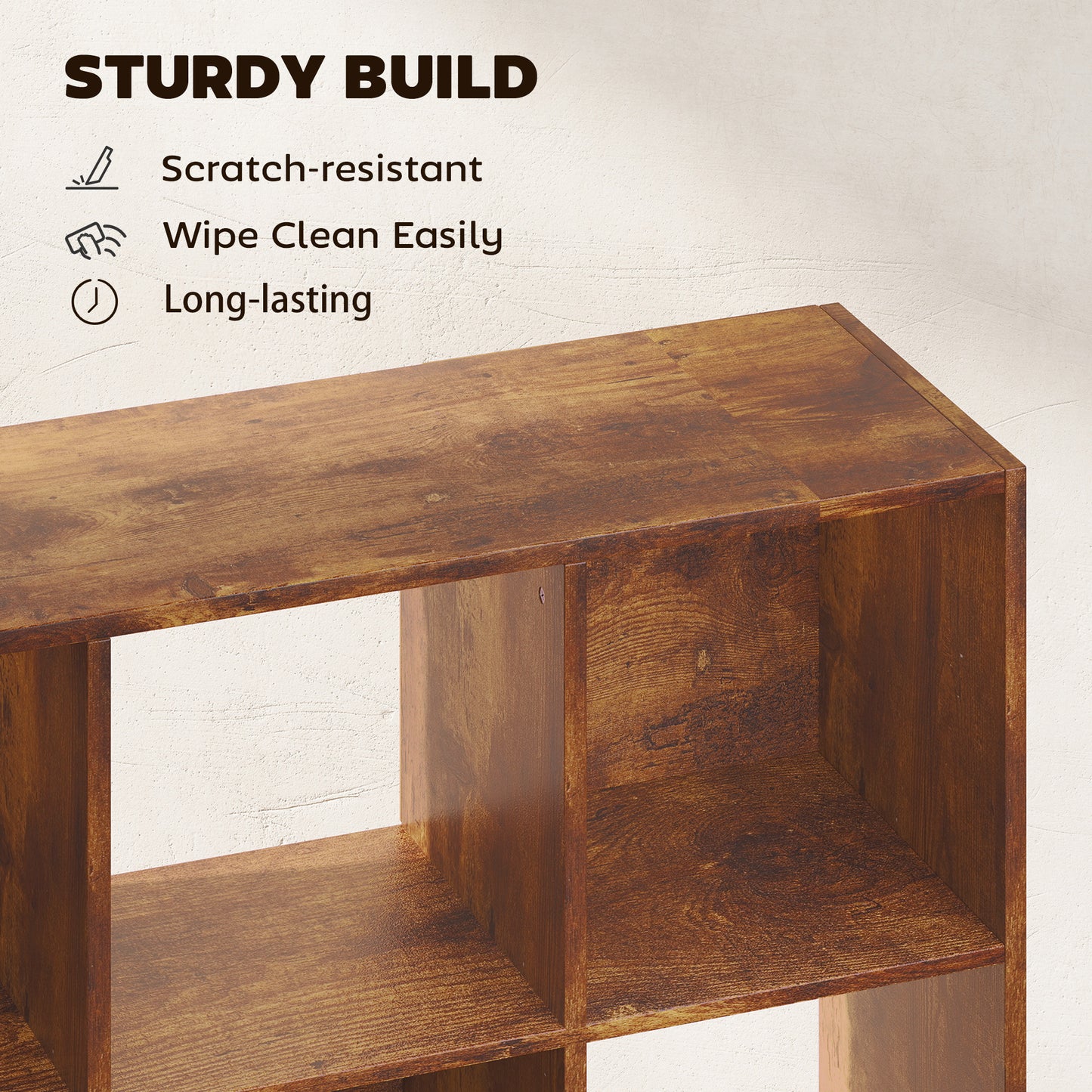 HOMCOM 3-tier 9 Cubes Storage Unit Particle Board Cupboard Bookcase Organiser Home Office Shelves, Rustic Brown