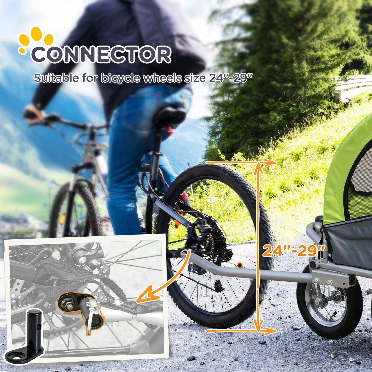 PawHut Dog Bike Trailer Pet Stroller Cart Carrier for Bicycle 360° Rotatable with Reflectors 3 Wheels Hitch Coupler Push/ Pull/ Brake Water Resistant Green
