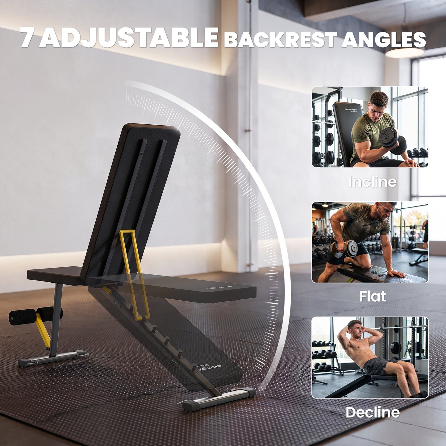 SPORTNOW Adjustable Weight Bench, 300kg Incline Decline Flat Foldable Bench Press with 7 Backrest Positions and Resistance Bands