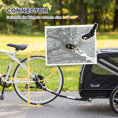PawHut 2-In-1 Pet Bike Trailer Dog Stroller Pushchair with Universal Wheel Reflector Flag Grey