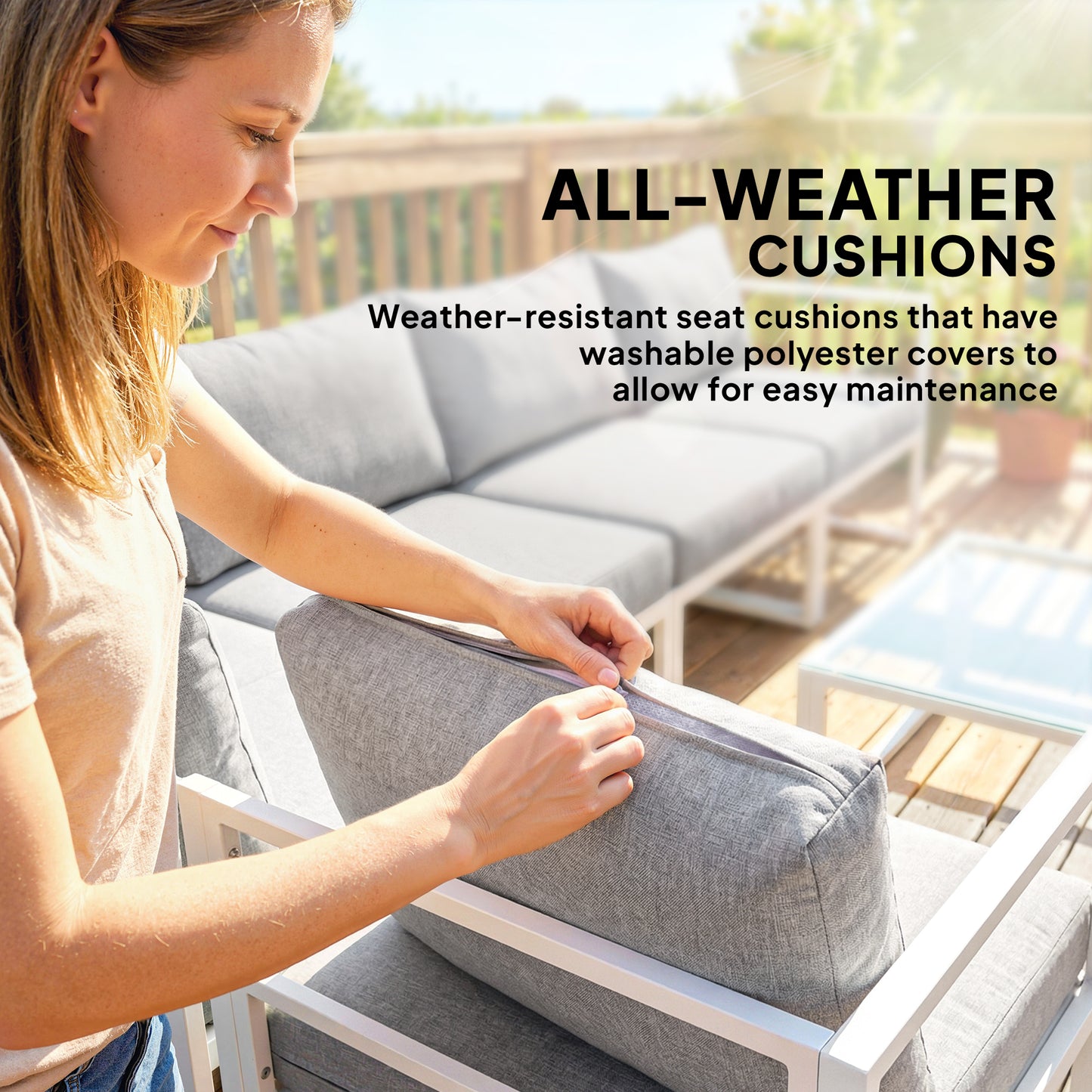 Outsunny 5 Seater Aluminium Garden Furniture Set, Garden Sofa Set with Thick Cushions for Patio and Balcony, Outdoor, Light Grey