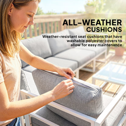 Outsunny 5 Seater Aluminium Garden Furniture Set, Garden Sofa Set with Thick Cushions for Patio and Balcony, Outdoor, Light Grey