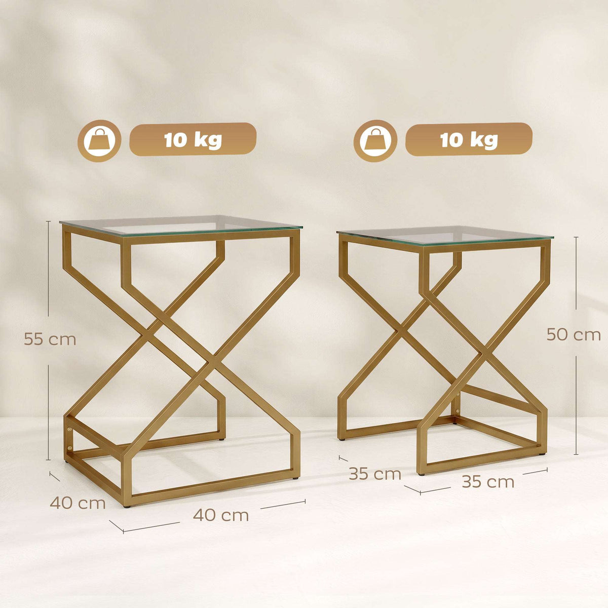 HOMCOM Nest of Tables, Side Table Set of 2 with Transparent Top, Coffee Table Set with Tempered Glass Top, Transparent