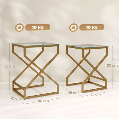 HOMCOM Nest of Tables, Side Table Set of 2 with Transparent Top, Coffee Table Set with Tempered Glass Top, Transparent