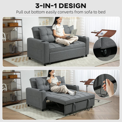 HOMCOM 2 Seater Sofa Bed Pull-Out Sofa Bed for Small Space - Charcoal Grey