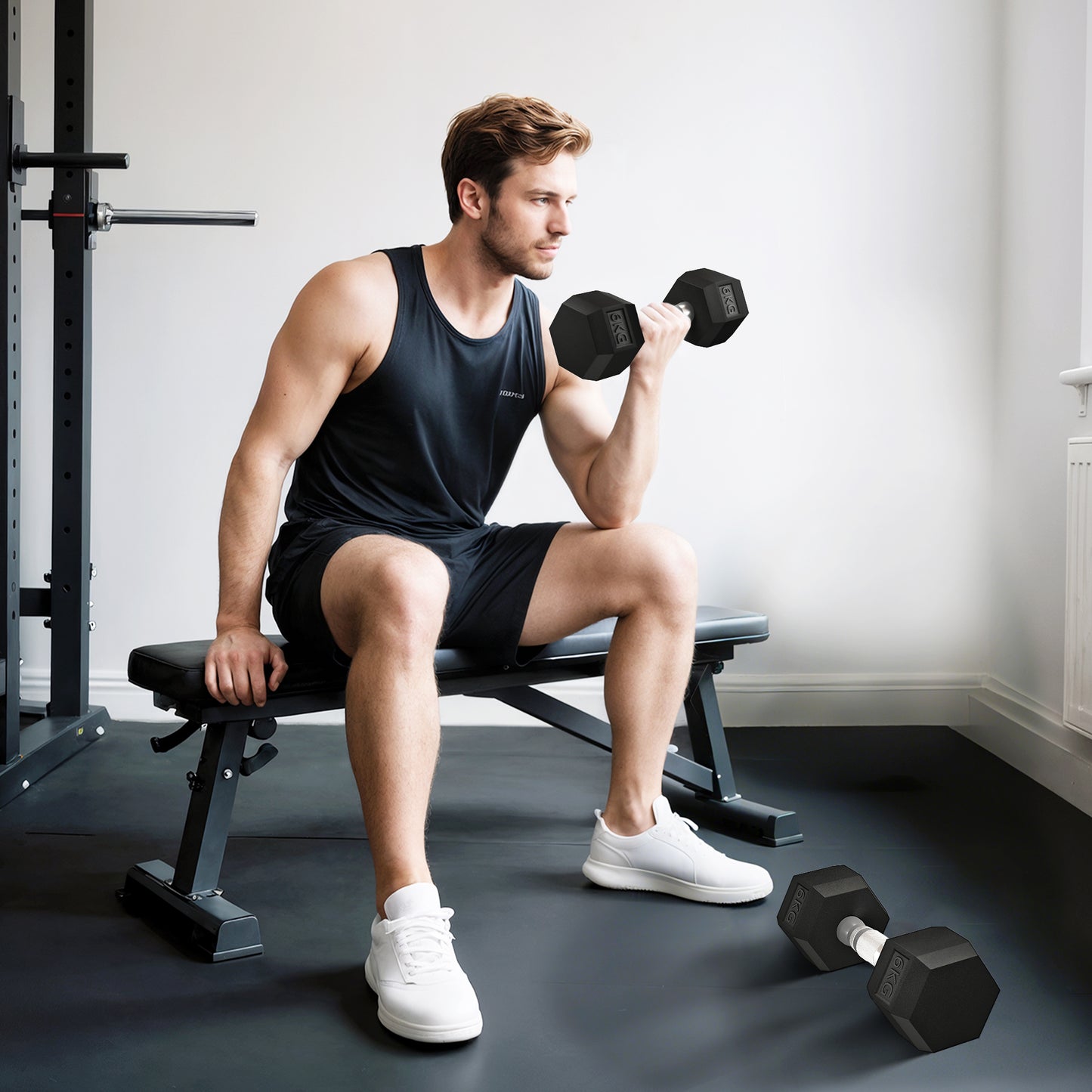 HOMCOM 2x6kg Hex Dumbbells Set Rubber Dumbbells Weight Lifting Equipment Fitness Home Gym--ChewyGames-ChewyGames