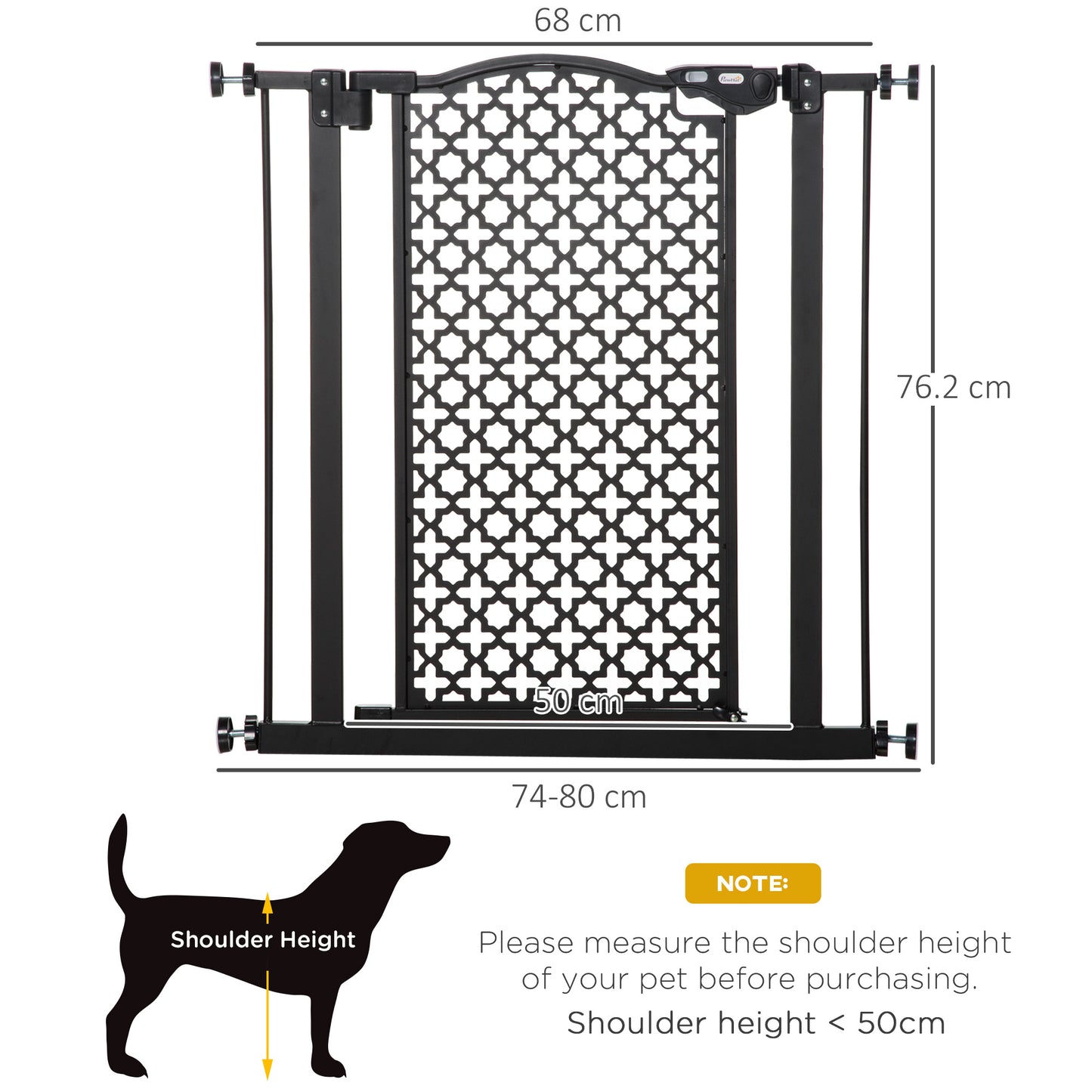 PawHut 74-80 cm Pressure Fit Safety Gate for Doorways and Staircases, Dog Gate, Pet Barrier for Hallways with Auto Close, Double Locking--ChewyGames-ChewyGames