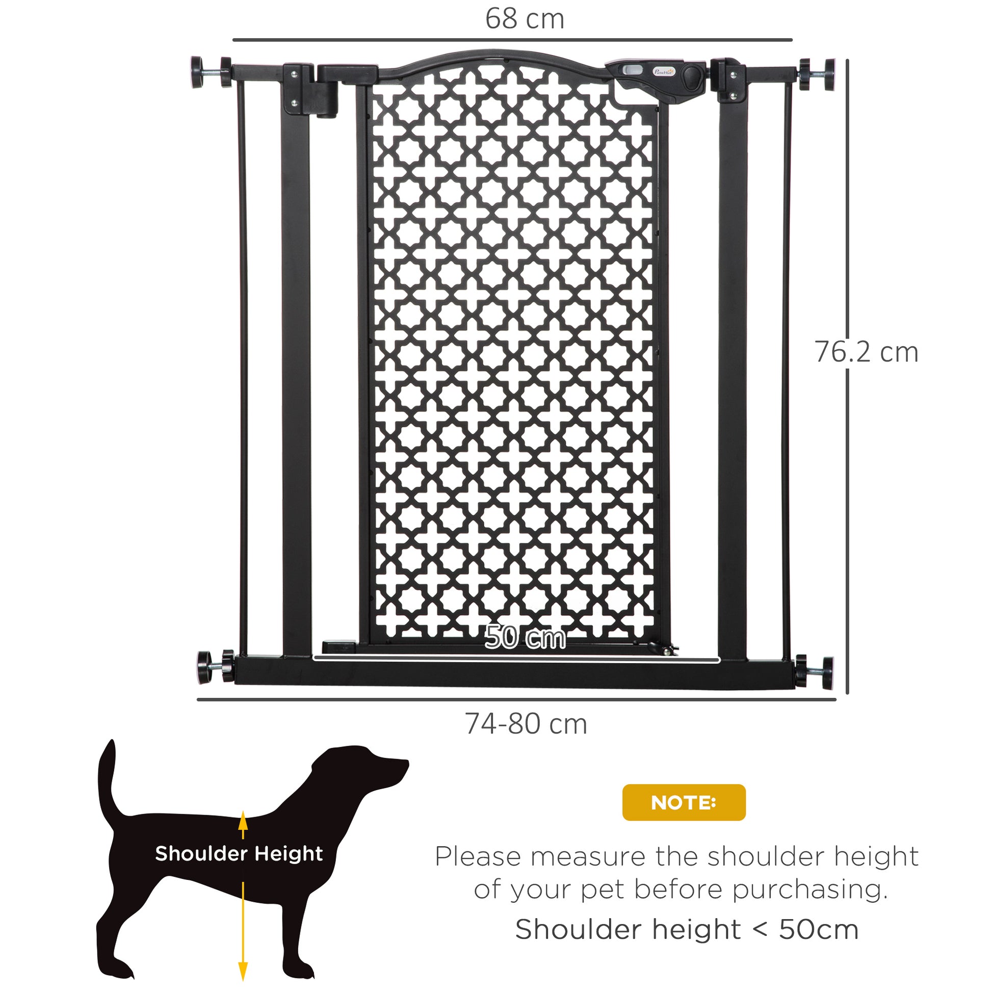PawHut 74-80 cm Pressure Fit Safety Gate for Doorways and Staircases, Dog Gate, Pet Barrier for Hallways with Auto Close, Double Locking--ChewyGames-ChewyGames