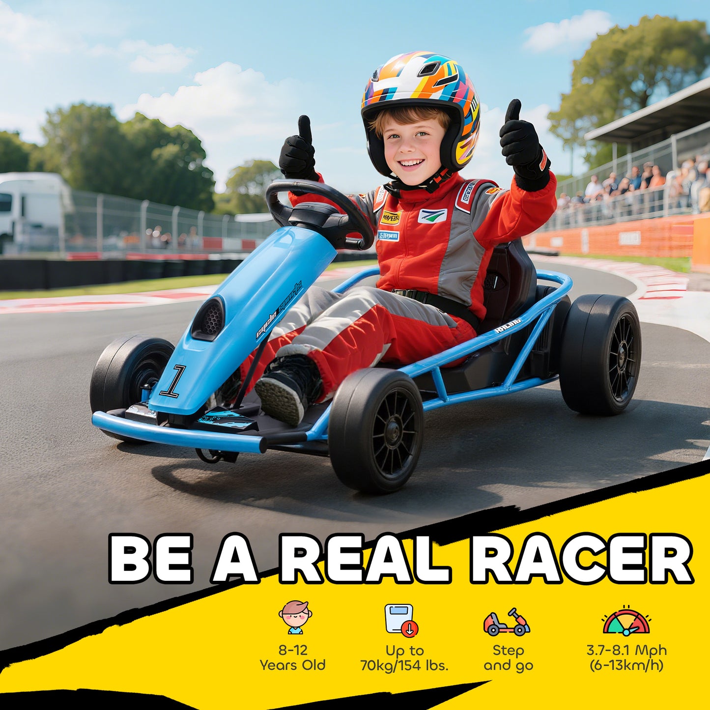 HOMCOM 24V Drift Kart, Electric Ride-On Racing Go Kart w/ 2 Speeds, Steering Wheel, Pedals for Kids Aged 8-12, Blue