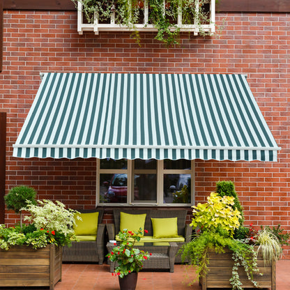 Outsunny 3 x 2.5m Patio Awning, Anti-UV and Waterproof Sun Shade Canopy with Chain Drive and Hand Crank, Green/White Stripes