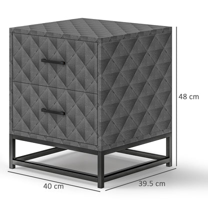 HOMCOM Bedside Tables Set of 2, Modern Bedside Table Nightstand with 2 Drawers, Bedside Cabinet Sofa Side Table with Storage, Steel Legs for Bedroom, Living Room, Grey