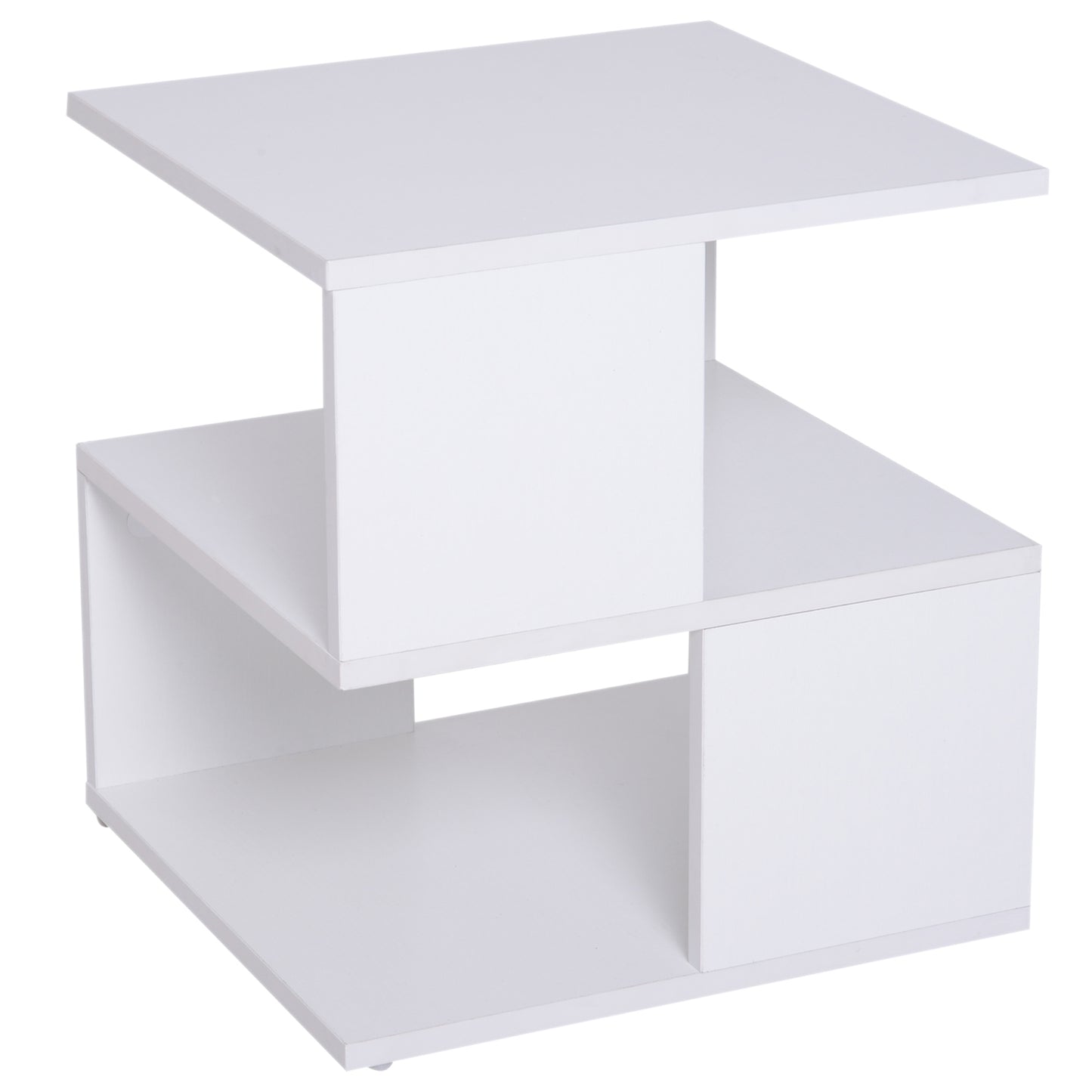 HOMCOM Side Table, Square Coffee Table, Modern End Table with 2 Tier Storage Shelves for Living Room, Bedroom, White