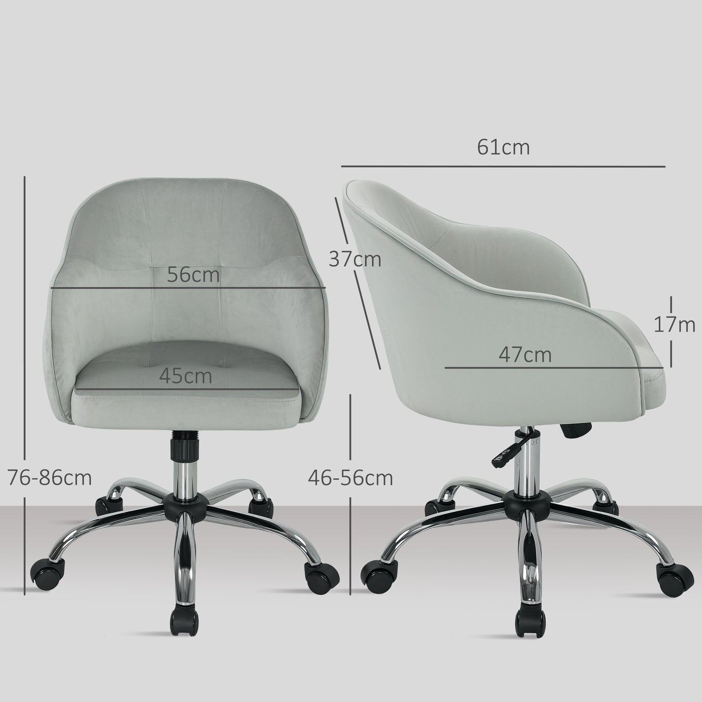 HOMCOM 46-56 cm Velvet-feel Office Chair - Grey