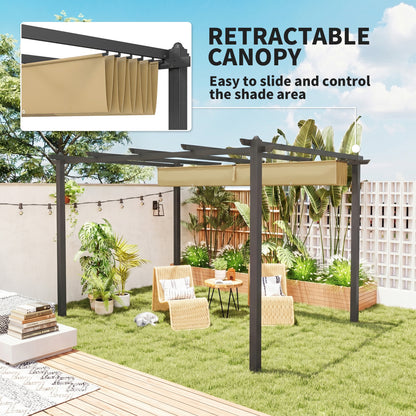 Outsunny 3 x 4m Aluminium Pergola, with Retractable Roof - Khaki