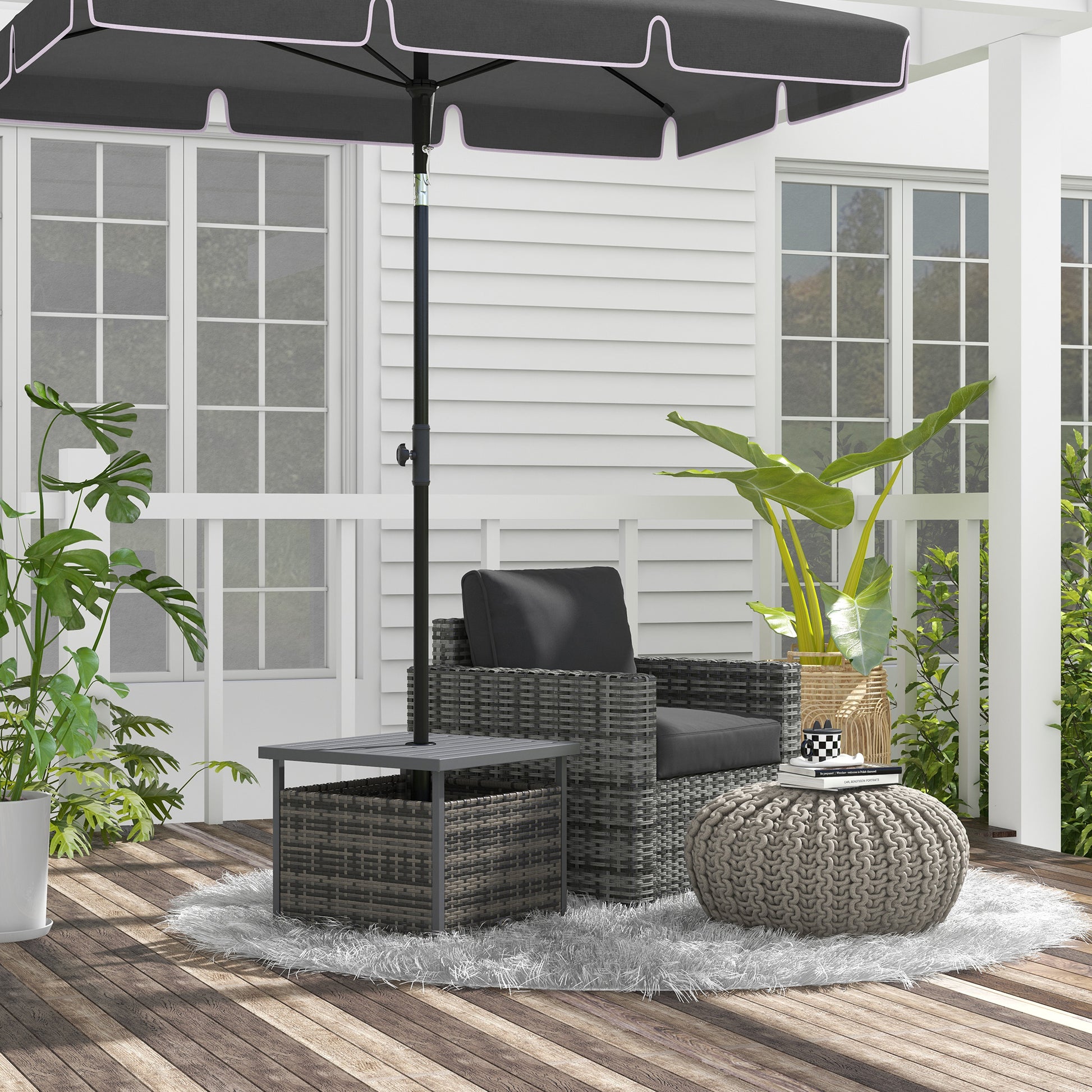 Outsunny Outdoor Rattan Wicker Coffee Table w/ Umbrella Hole Suitable for Garden Garden--ChewyGames-ChewyGames