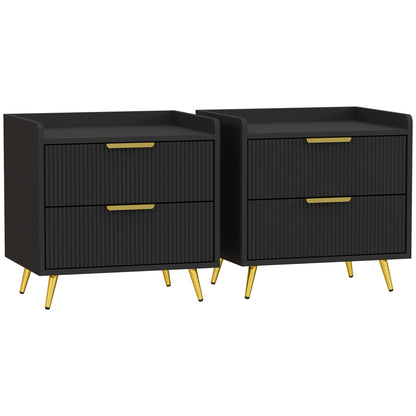 HOMCOM Elegant Two-Drawer Bedside Table Set of 2 - Black