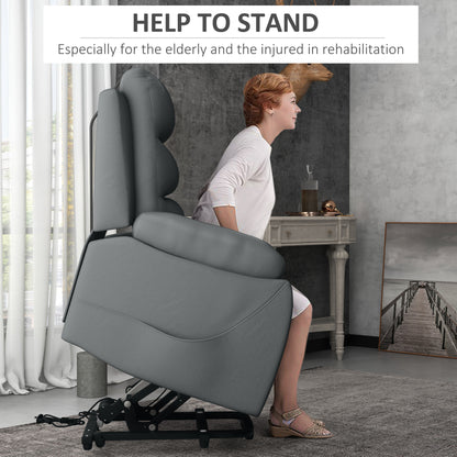 HOMCOM Electric Riser and Recliner with 8 Vibration Massage, PU Leather Power Lift Recliner Chair for Living Room with Side Pockets, Footrest, Grey