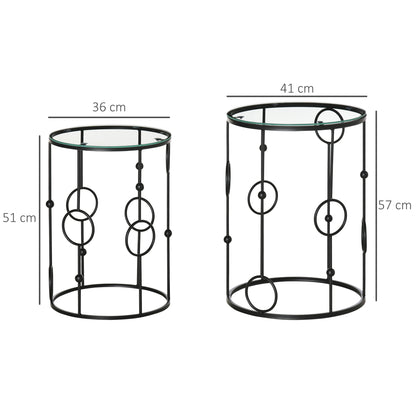 HOMCOM Nesting Round Coffee Table Set of 2 - Black