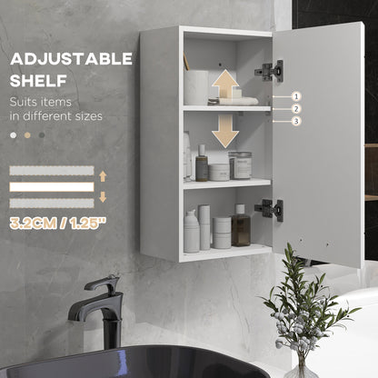 kleankin Bathroom Wall Cabinet, High Gloss Bathroom Storage Cabinet with Soft-Close Door, 3 Shelves, Adjustable Shelf, White