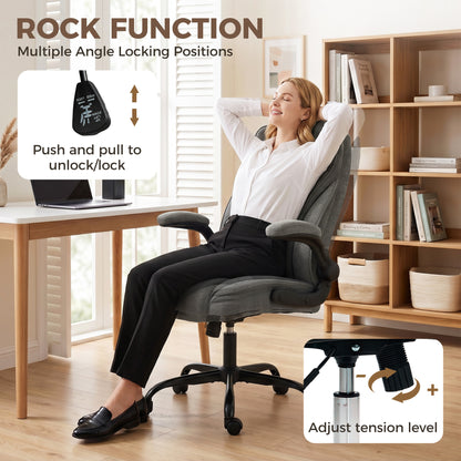 HOMCOM Office Chair, Ergonomic Desk Chair with Flip-up Armrest, Pocket Springs, Swivel Wheels, Adjustable Height, Dark Grey