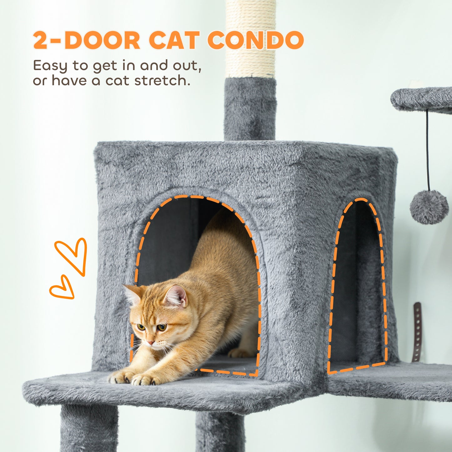 PawHut 202cm Large Cat Tree with 6 Scratching Posts, 2 Hammocks, 2 Condos, 2 Perches, Pompoms, for Indoor Cats to Rest and Play--ChewyGames-ChewyGames