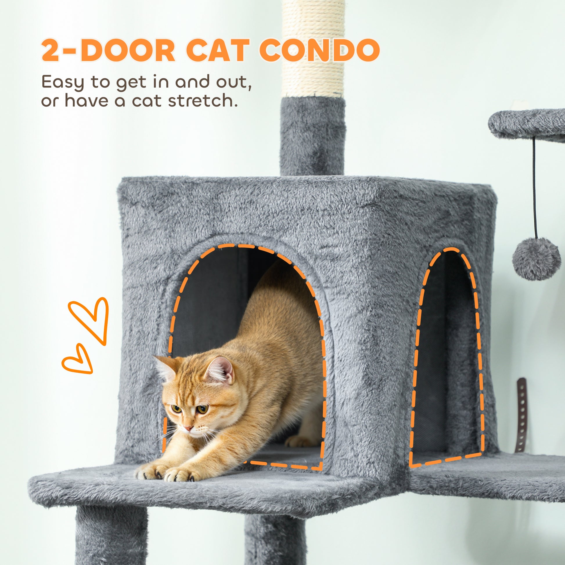 PawHut 202cm Large Cat Tree with 6 Scratching Posts, 2 Hammocks, 2 Condos, 2 Perches, Pompoms, for Indoor Cats to Rest and Play--ChewyGames-ChewyGames