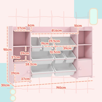 AIYAPLAY Kids Toy Organizers and Storage with 8 Removable Storage Bins and Bookshelf, Pink