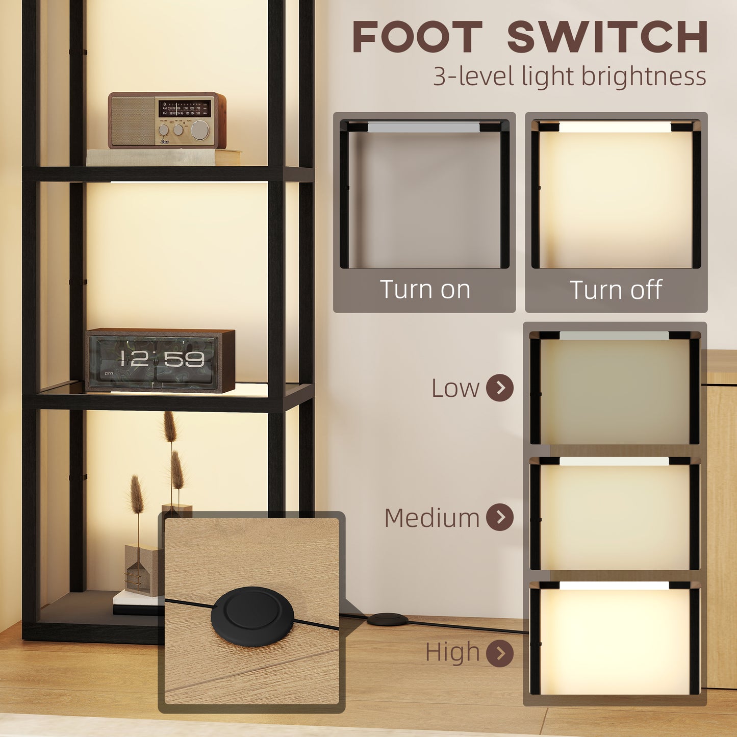 HOMCOM Four-Shelf Floor Lamp - Black
