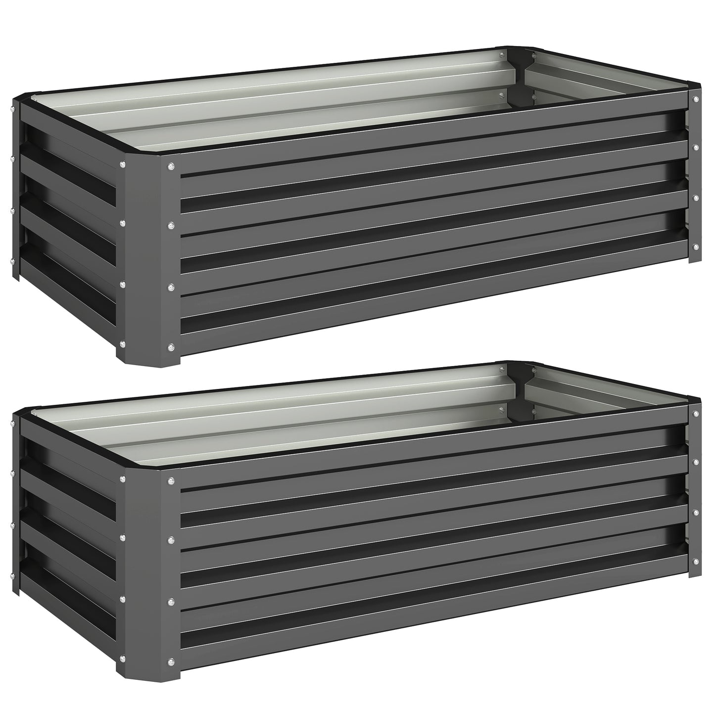 Outsunny Set of Two 110 x 50cm Steel Planter Boxes -  Dark Grey