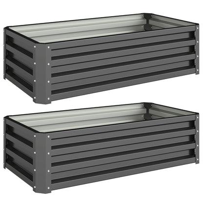 Outsunny Set of Two 110 x 50cm Steel Planter Boxes -  Dark Grey