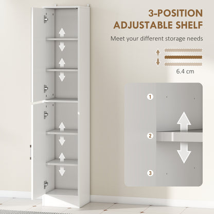 kleankin Tall Bathroom Cabinet with Mirror and Adjustable Shelf - White