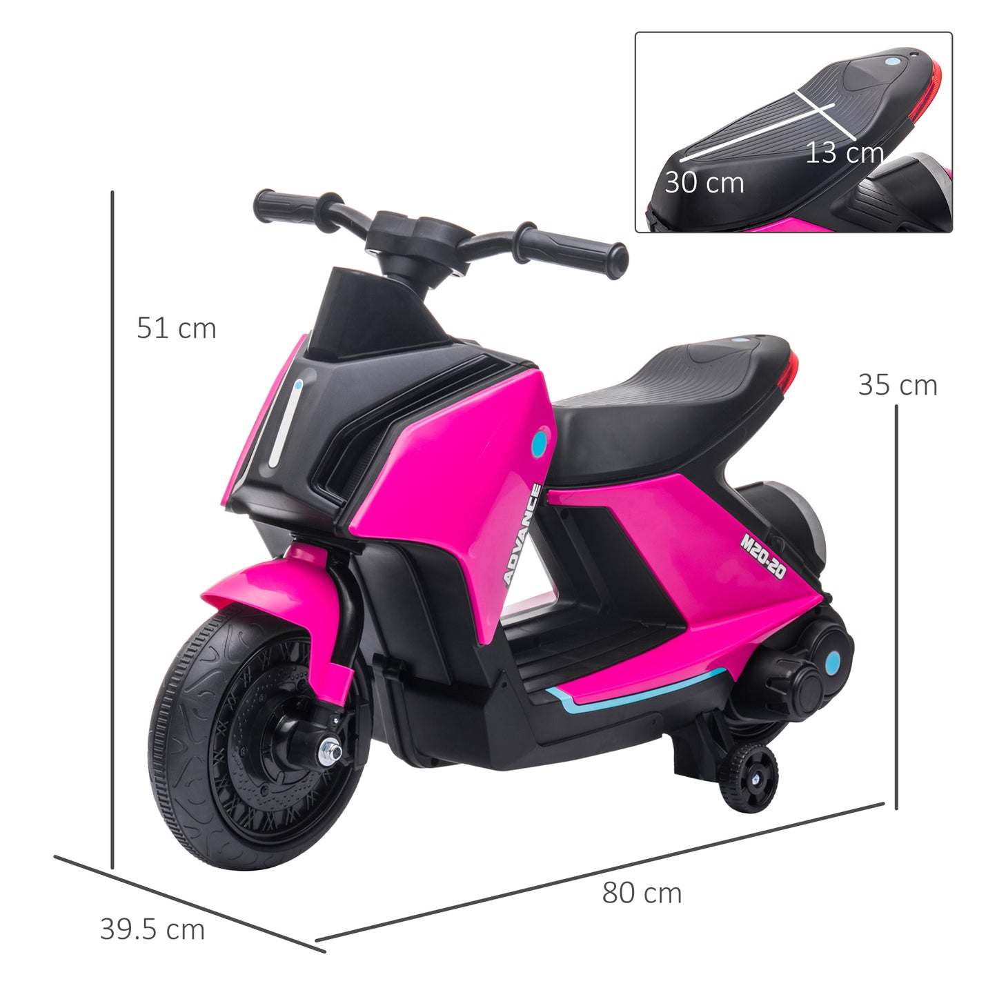 HOMCOM 6V Kids Electric Motorbike Ride On Toy w/ Music LED Lights Training Wheels for Girls Boy 2-4 Years Pink