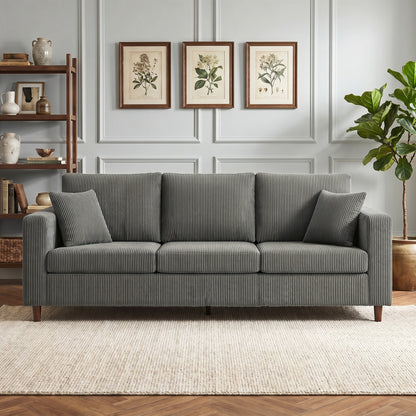 HOMCOM 3 Seater Sofa with Wide Seat, Corduroy Fabric Couch with Deep Seat, Spring Cushion, Light Grey