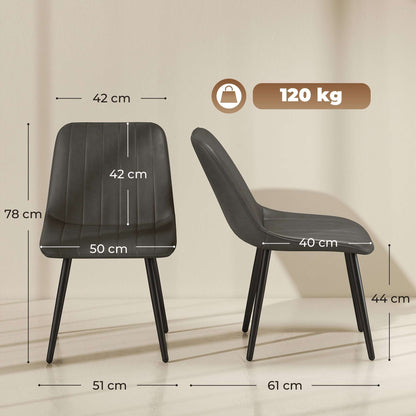 HOMCOM Faux Leather Upholstered Kitchen Chairs, Modern Dining Chairs Set of 2 with Metal Legs for Dining Room, Grey