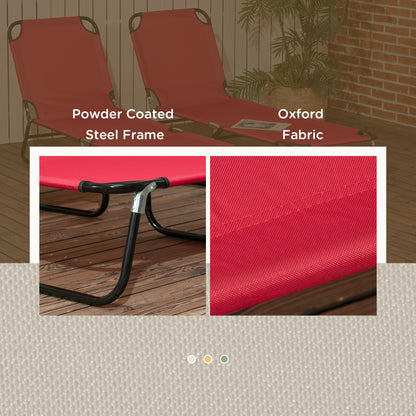 Outsunny Set of Two Folding Sun Loungers - Red