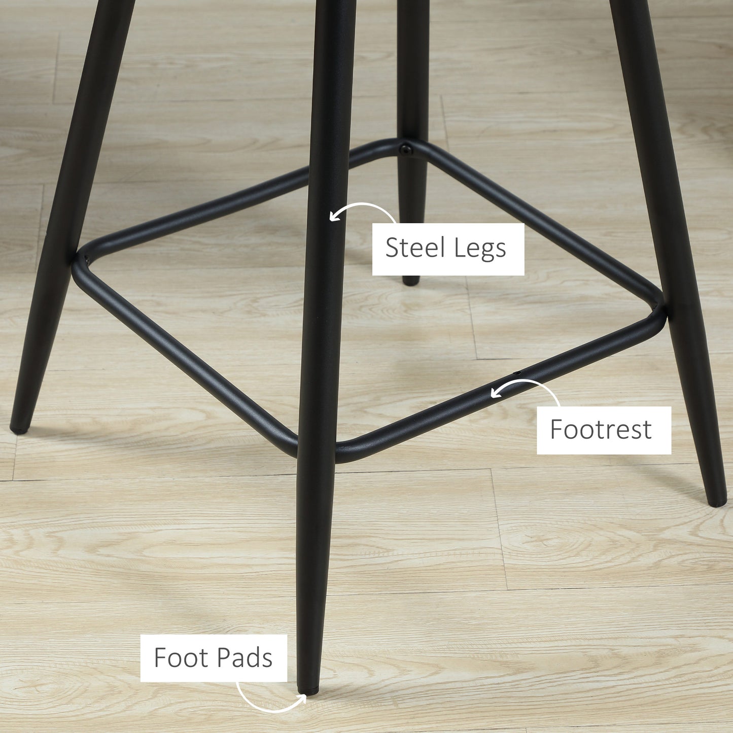 HOMCOM Bar Stools Set of 2, Velvet-Touch Fabric Counter Height Bar Chairs, Kitchen Stools with Steel Legs for Dining Area, Kitchen Island Barstools, Blue