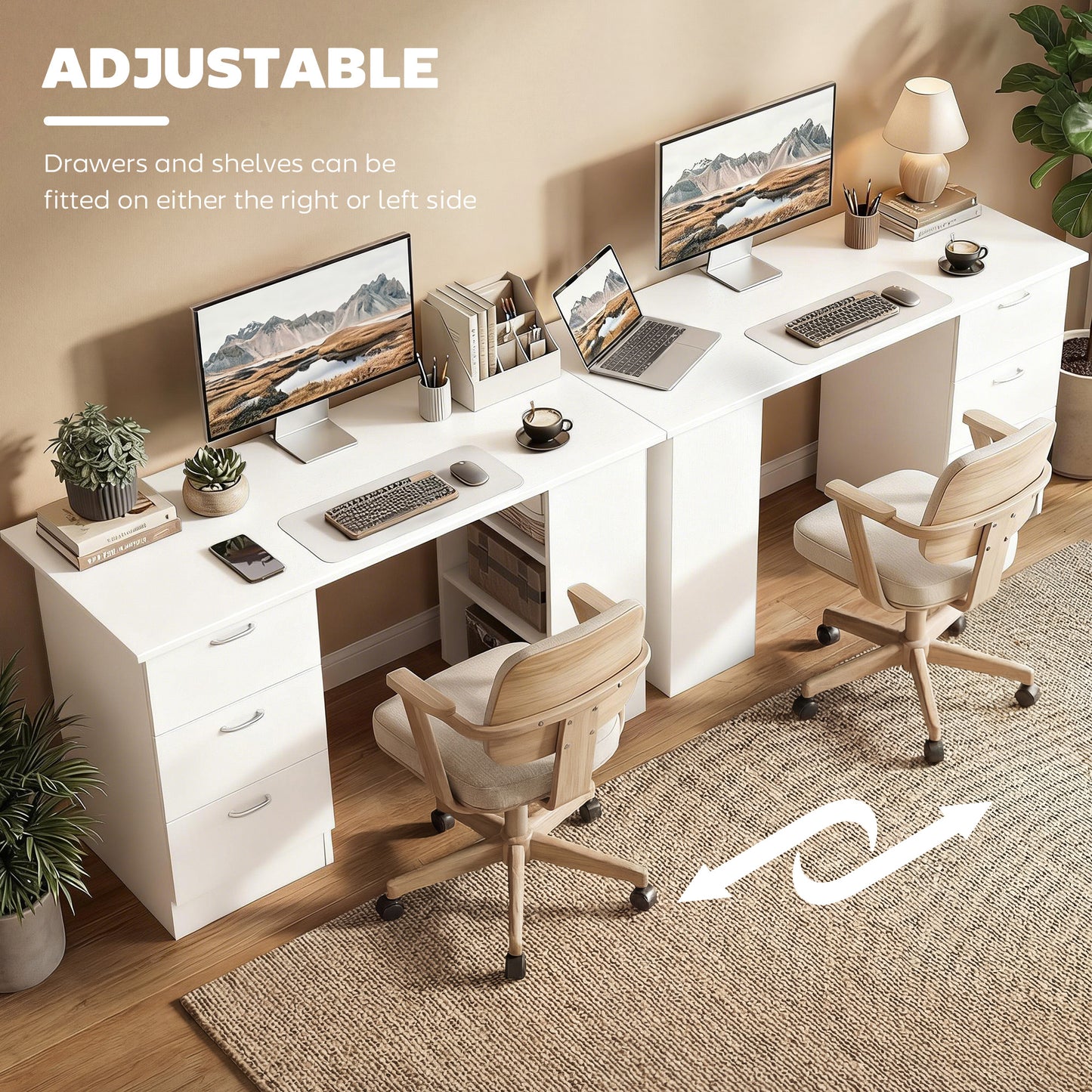 HOMCOM Computer Desk with Drawers, Home Office Desk, Writing Table, PC Workstation with 3 Storage Shelves for Working, Study, 120 x 49 x 72 cm, White