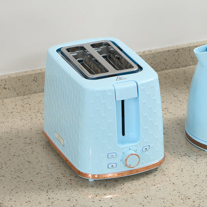 HOMCOM 1.7L 3000W Fast Boil Kettle & 2 Slice Toaster Set, Kettle and Toaster Set with Auto Shut Off, Browning Controls, Light Blue