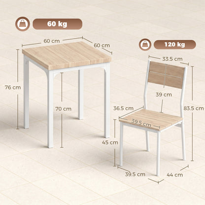 HOMCOM Three-Piece Minimal and Compact Dining Set, Oak Wood Effect