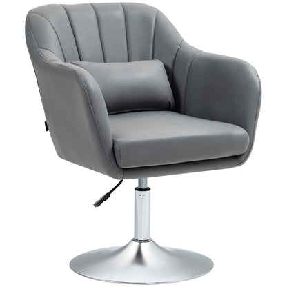 HOMCOM Swivel Accent Chair, Linen Fabric Tub Vanity Chair, Modern Armchair with Adjustable Height and Lumbar Support for Living Room Bedroom Salon Make up Room Dressing Table, Dark Grey