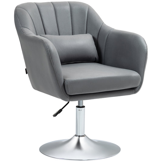 HOMCOM Swivel Accent Chair, Linen Fabric Tub Vanity Chair, Modern Armchair with Adjustable Height and Lumbar Support for Living Room Bedroom Salon Make up Room Dressing Table, Dark Grey