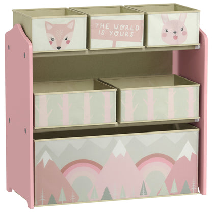 ZONEKIZ Kids Storage Unit, Toy Storage Organiser, with Six Fabric Bins, for Bedrooms, Playrooms, Nurseries - Pink--ChewyGames-ChewyGames
