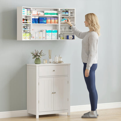 HOMCOM Wall Mount Medicine Cabinet with Key Lock, 3 Tier First Aid Cabinet with 2 Doors and 11 Storage Compartments, White